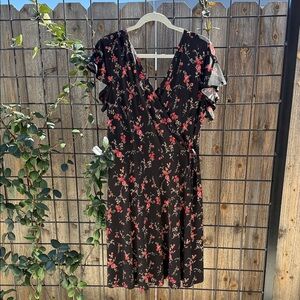 Kaileigh Black and Red Floral Midi Dress